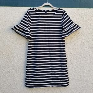 J. Crew Factory ruffle sleeve dress black and white stripes large